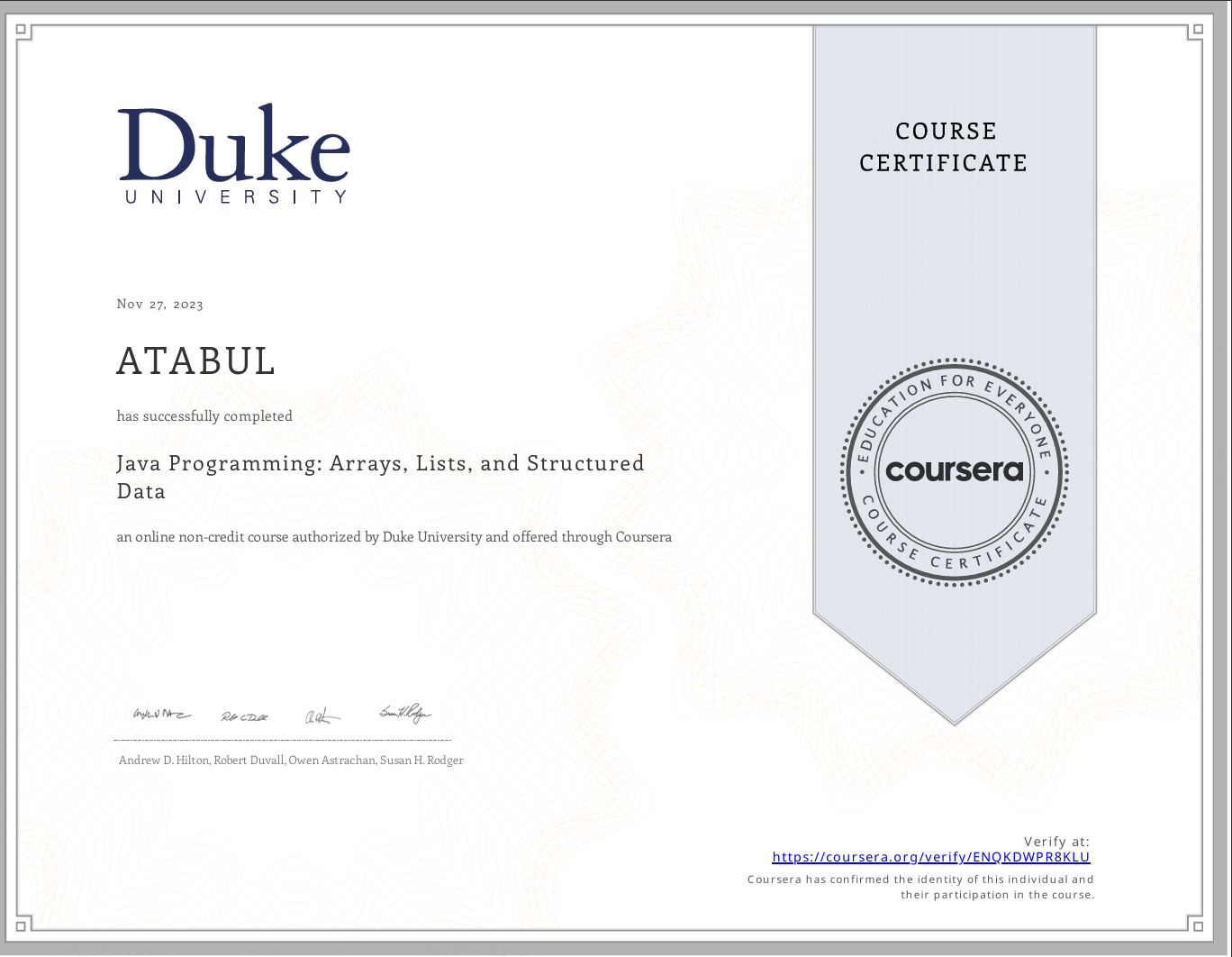 Java Certificate